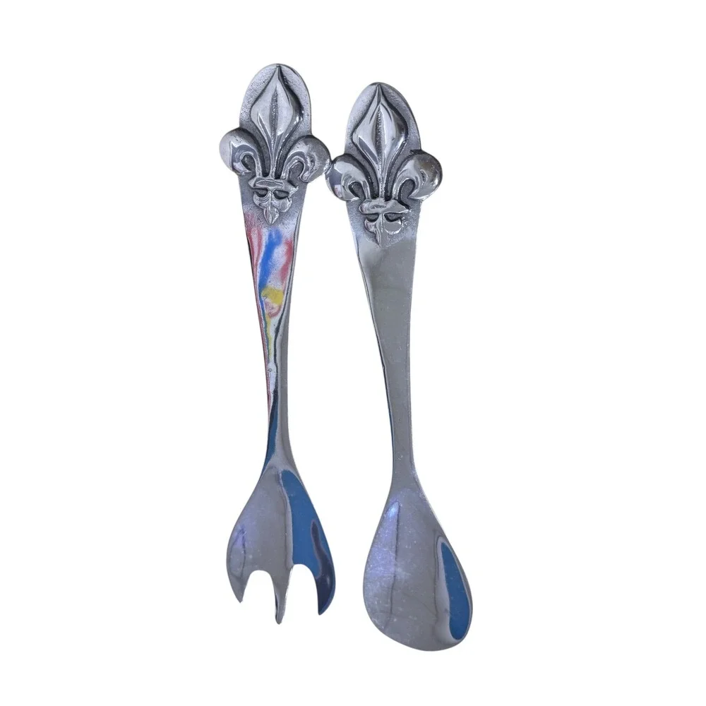 Mariposa Brillante Fleur de Lis Salad Servers Set Silver Aluminum 12.5 Inch